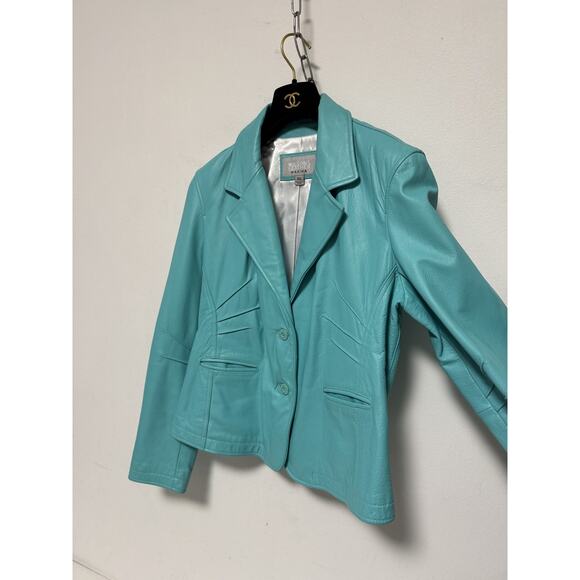 Wilsons Leather Maxima Jacket Womens XL Aqua Blue Fitted Blazer Genuine Leather - Picture 6 of 8